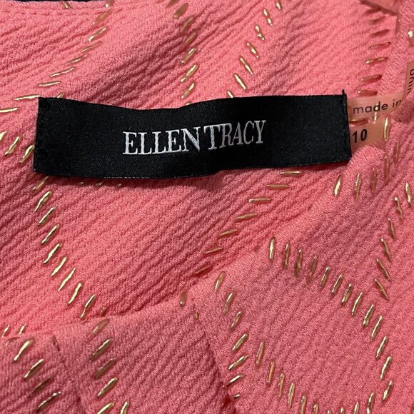 NWT Ellen Tracy Pink Coral Dress with Gold Shimmer Jacquard Design Fit and Flare - Picture 11 of 14